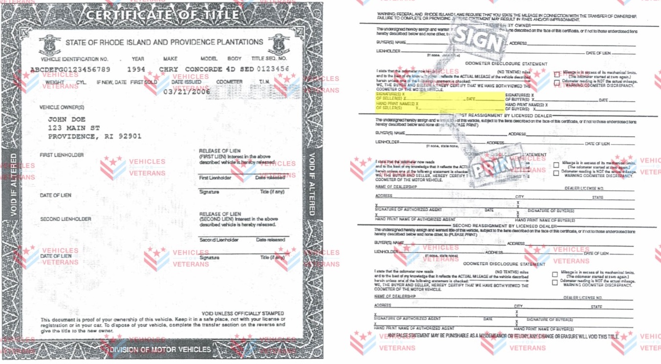 How to fill out a vehicle title when making a car donation in Rhode Island