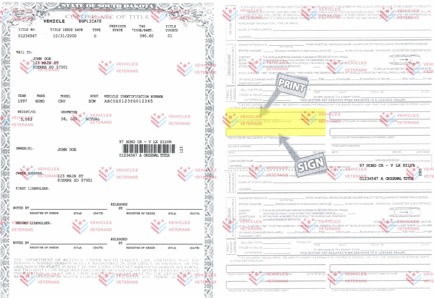 How to fill out a South Dakota car title when making a car donation