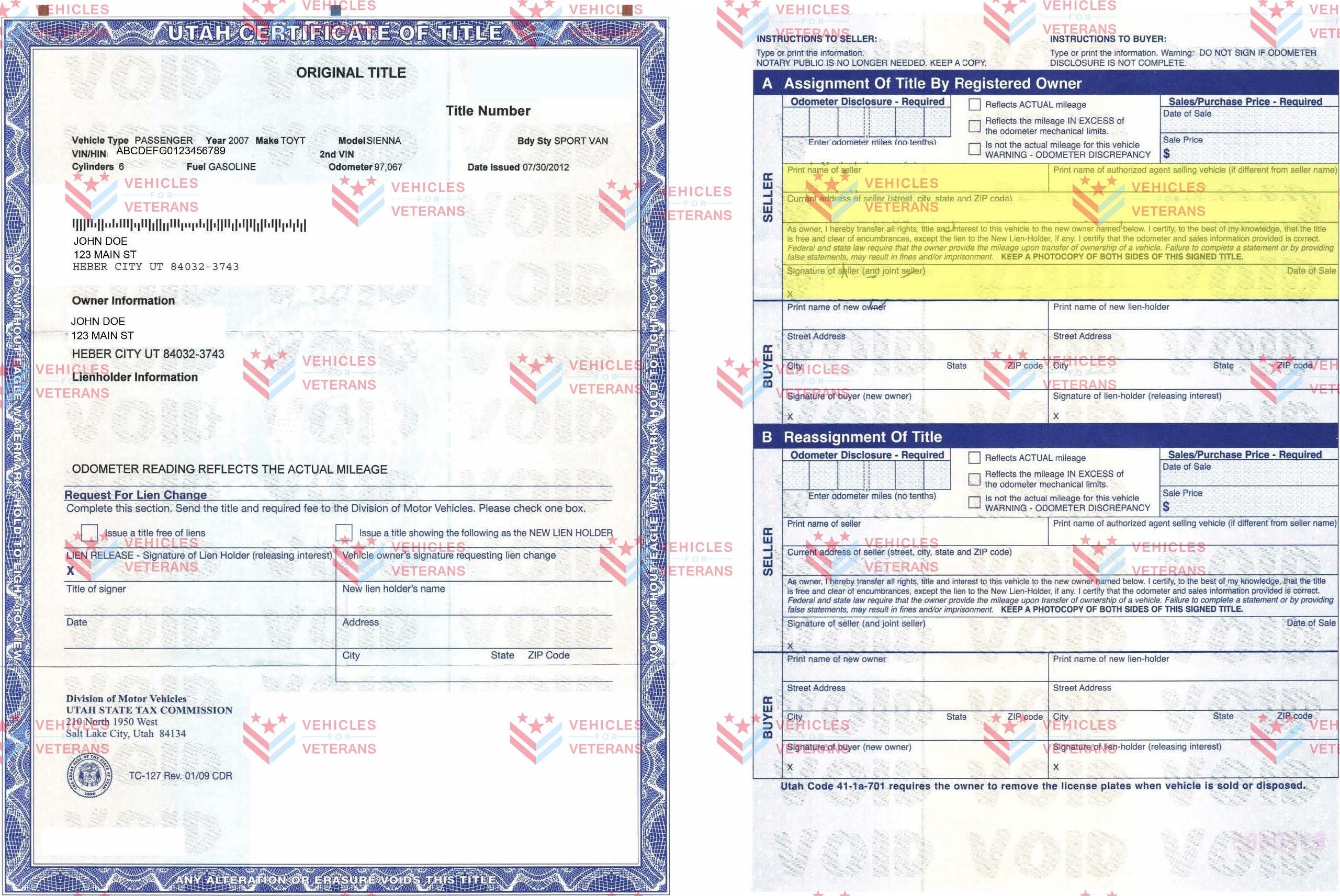 assignment or reassignment of title utah