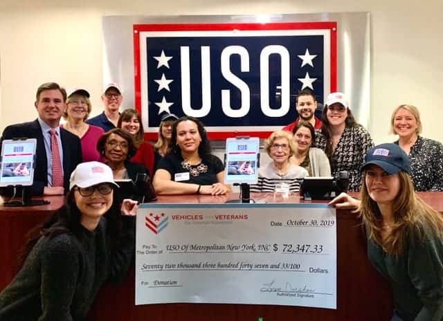 USO of Metropolitan New York Check From Vehicles For Veterans