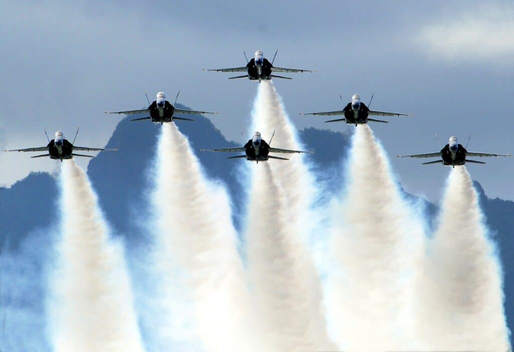 Navy jets flying in formation