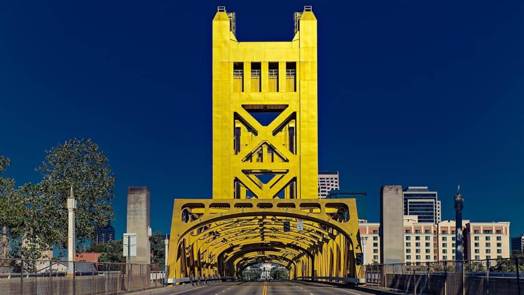 Yellow bridge in Sacramento, California