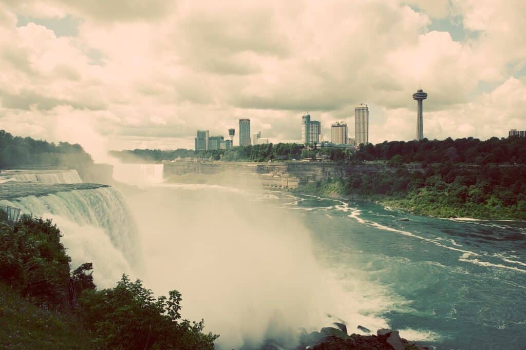View of Niagara Falls and Buffalo, NY