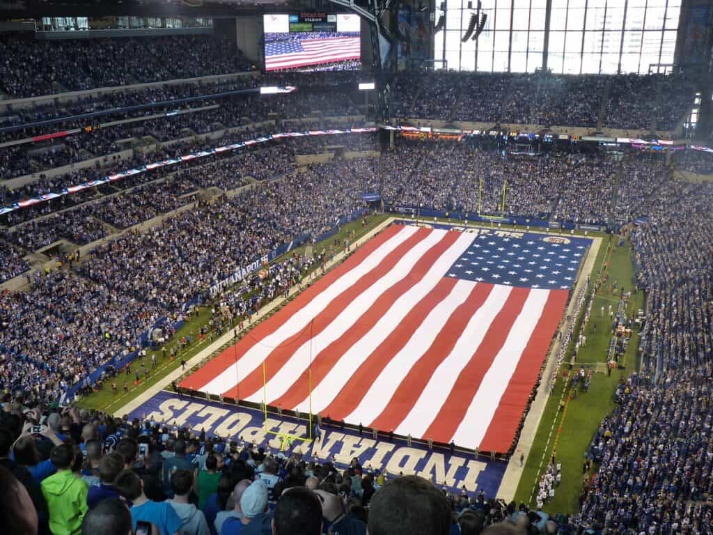 American flag displayed during national anthem at Indianapolis Colts game