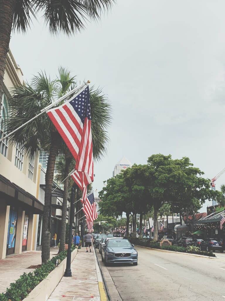 flags lining a Fort Lauderdale, Florida street