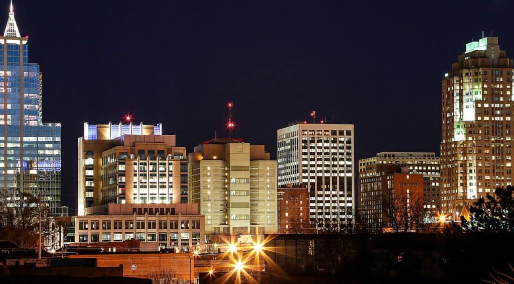 Raleigh, NC skyline at night