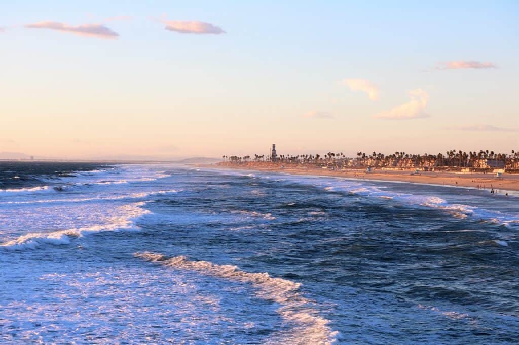 outdoor sunset view of Anaheim, California beach