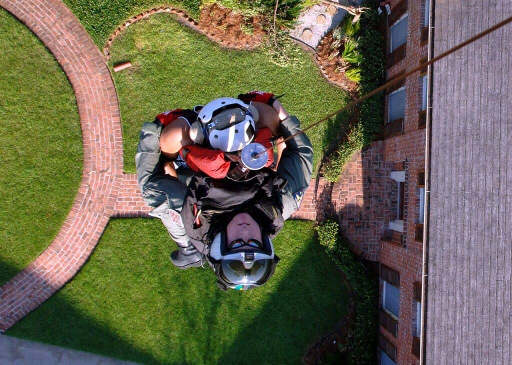 Helicopter rescue training view from above in Louisiana