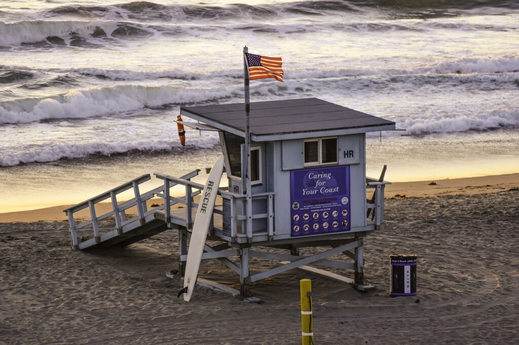 lifeguard stand at a beach in Torrance, California